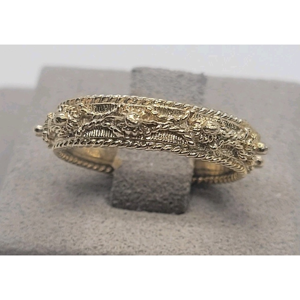 Size 8 Gold Tone Dragon Bangle Bracelet Ornate Asian Revival Sculptural Statemen